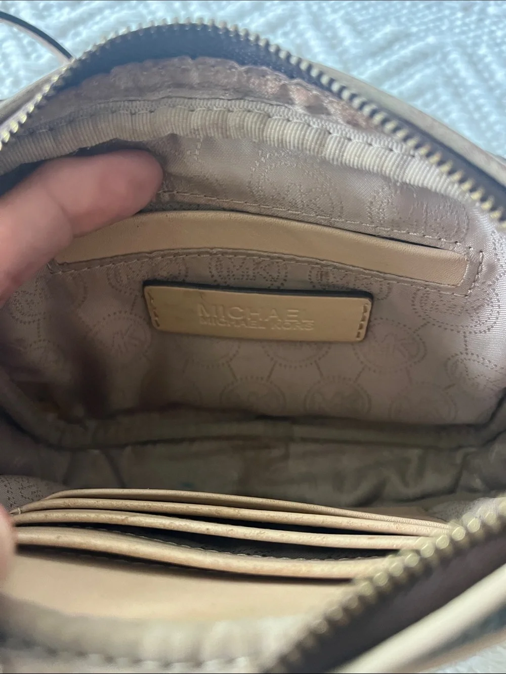 Michael Kors Brown and Tan Signature Crossbody with Gold Plate
